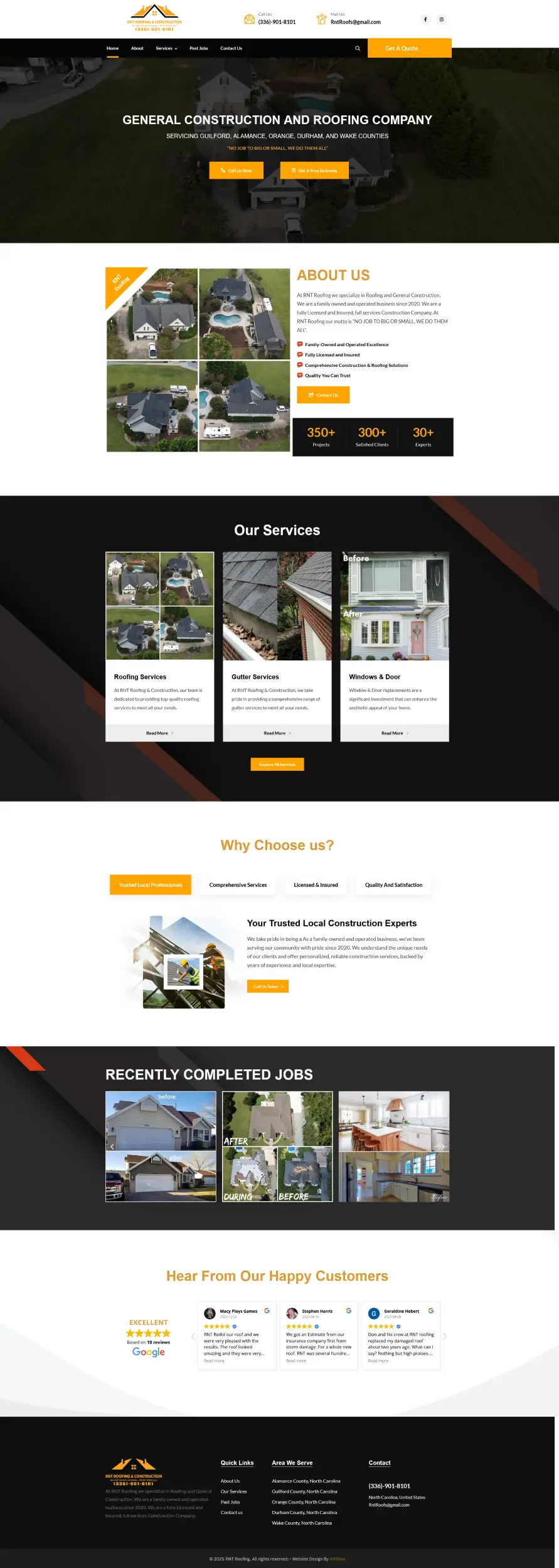 rnt roofing constrcution website design by 49sites